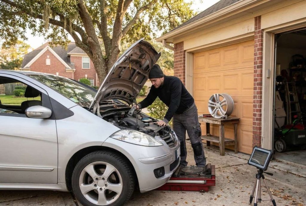 Mobile pre purchase car inspection Houston — Texas First Auto Inspections van dispatched to vehicle location.